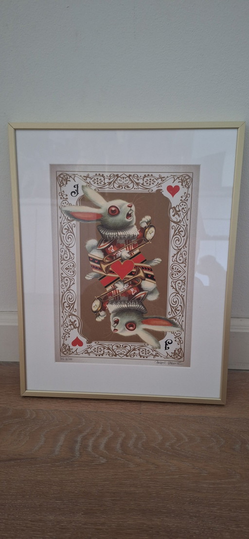 Estampe signée et numérotée de Benjamin Lacombe ; Alice, le lapin blanc