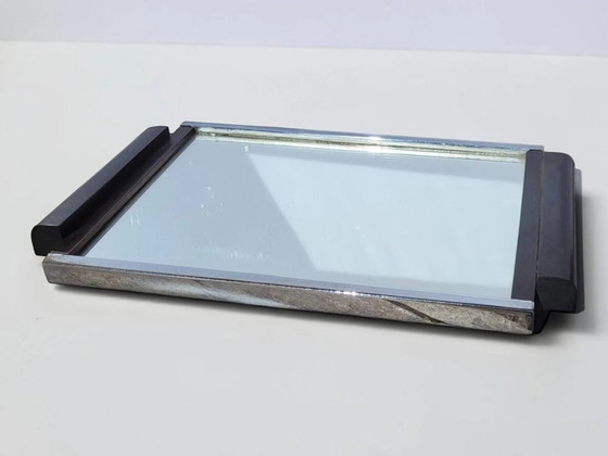 Art Deco mirror plateau in chrome metal and Macassar wood. – Table accessories (photo 10 of 10)