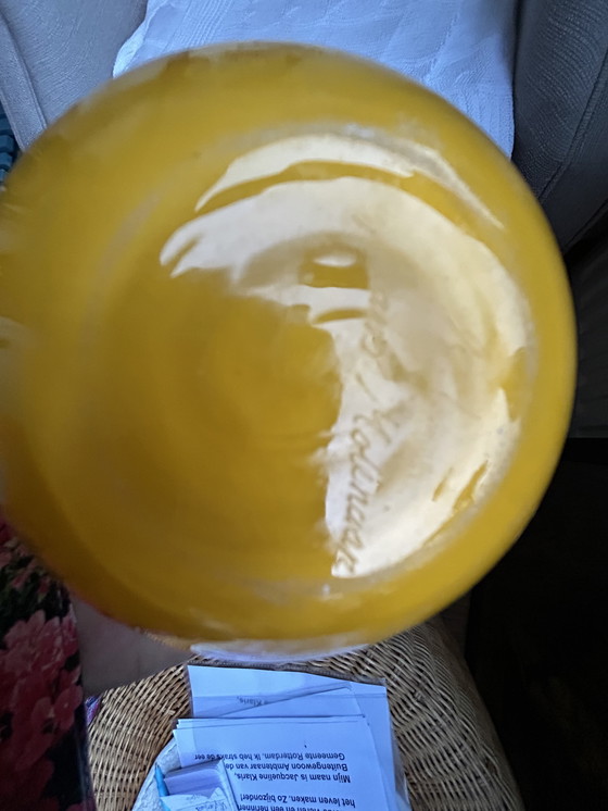 Image 1 of Yellow keyhole vase manufactured by Royal Leerdam