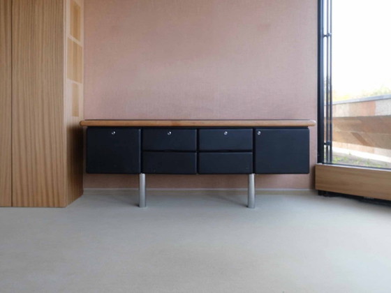 Image 1 of Black Warren Platner for Knoll Sideboard in Black Leather and Oak, Designed in 1973