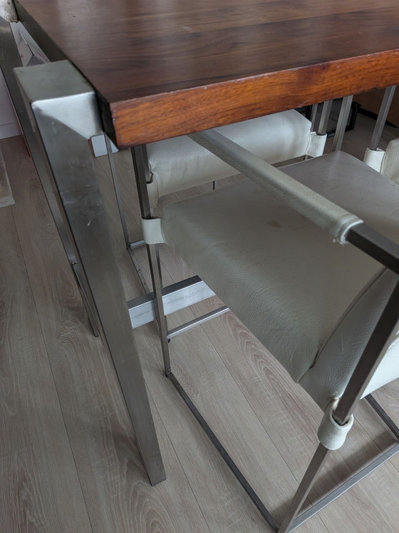 Bert Plantagie bar table with six chairs, Dining set, Leather, Wood, Brown (photo 3 of 5)