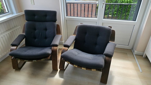 Scandinavian wenge plywood pair of armchairs 1970