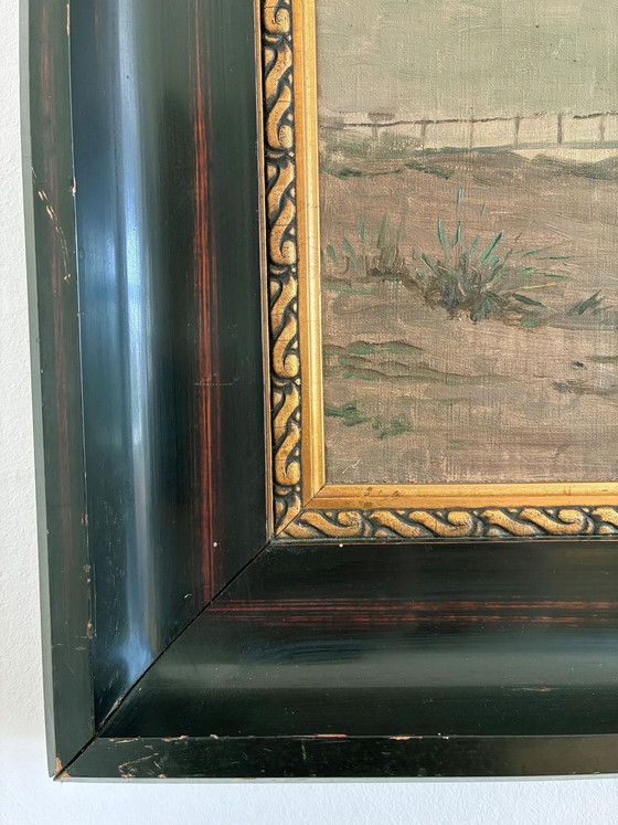 Image 1 of Peinture à l'huile originale vintage représentant une marine, signée, art de plage
