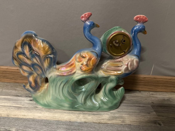 Image 1 of Decorative object by Pouw Italian Ceramics, 1960s, peacock decoration with clockwork mechanism, 1960 Italy