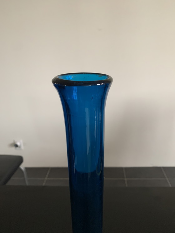 Image 1 of Blue mouth-blown glass bottle 51 cm high