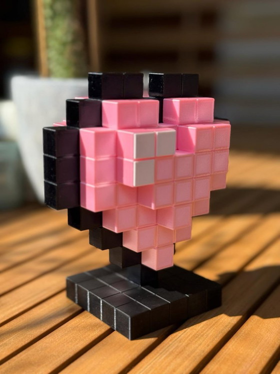 Image 1 of 3D Printed Pink Pixel Heart – Retro Gamer Desk Decor