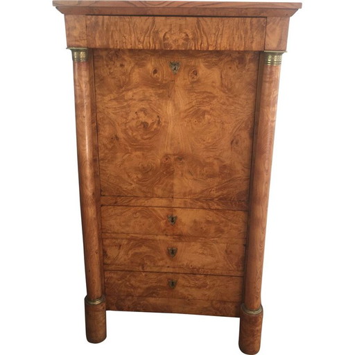 Vintage empire burr walnut secretary with detached columns, 1930