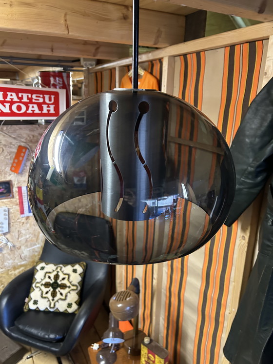 Image 1 of Lampada a sospensione vintage anni '70, stile spaziale, grigio-arancio