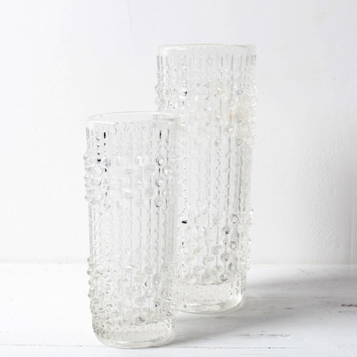 Set of 2 Vintage CandleWax Pressed Glass Vases / František Pečený / 1972