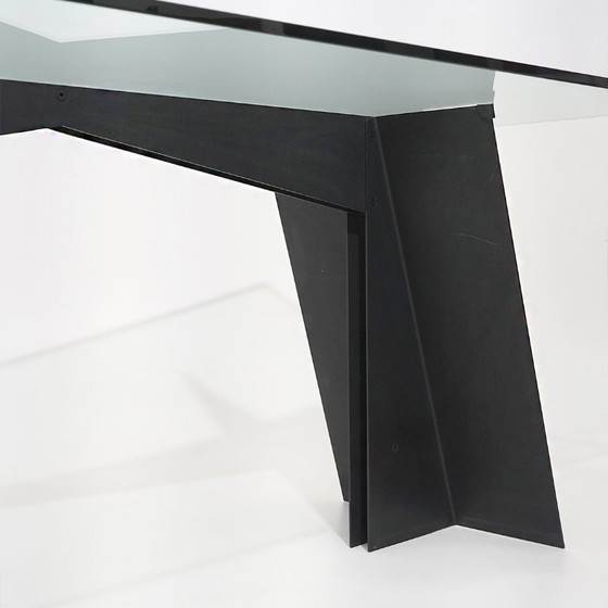 Image 1 of Glass and black metal table, 1970s