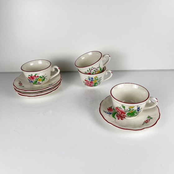 Image 1 of Set of 4 coffee cups with saucers, Streetlight pattern by KG Lunéville