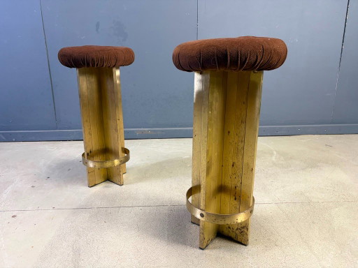 Taburetes de bar italianos de latón vintage, década de 1970. – barkrukken, Metal, Velvet