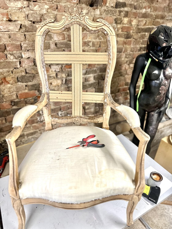 Poltrona Vintage Unica in Denim – Stile Luigi XV Restaurato – Poltrone, Wood, Textile (photo 10 of 12)