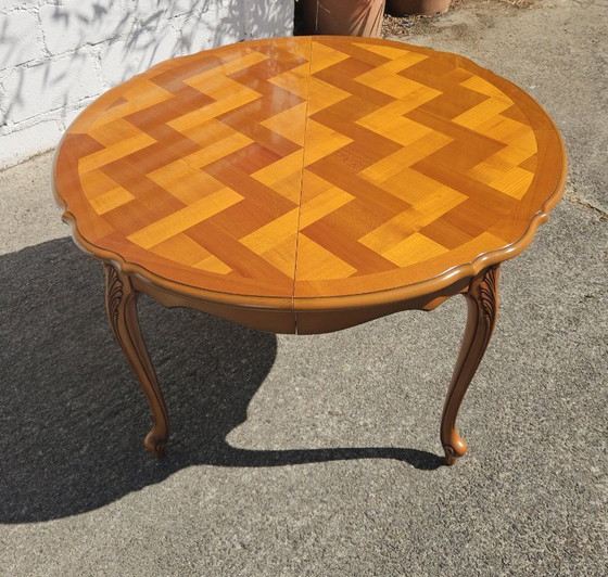 Image 1 of French Vintage Marqueterie Dining Table-Extendable Cherrywood Table-Style Louis XV-80s