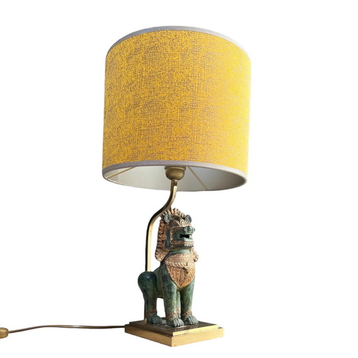 Lampe de table Thai Singha lion Foo dog en bronze et doré