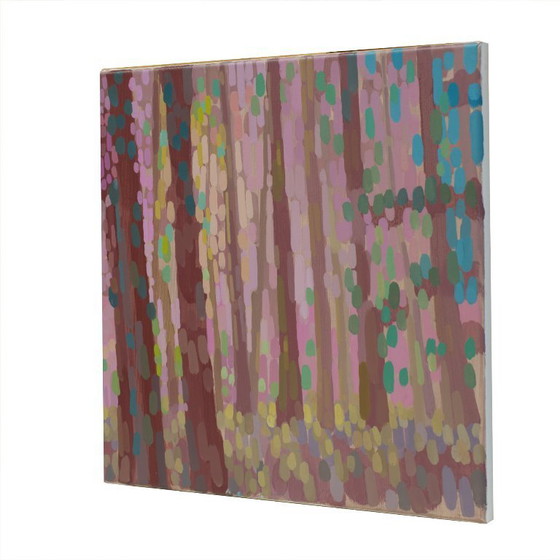 Image 1 of Schilderij "Boslicht 1", handgeschilderd uniek stuk, natuur, landschapsschilderij, acrylverf, 40x40 cm