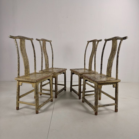 Image 1 of Set di quattro sedie cinesi con schienale a giogo del XIX secolo, circa 1890
