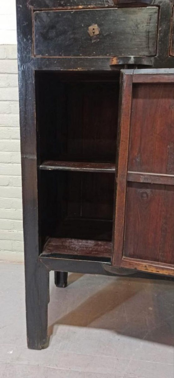 Image 1 of Vintage black lacquered and brass cabinet 