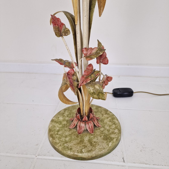 Image 1 of Italian Floor Lamp with Metal Stems, Leaf Details and Murano Glass Flower Shades
