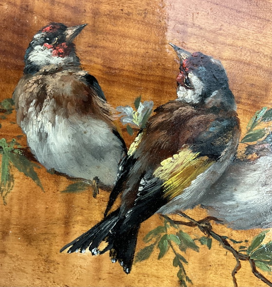 Image 1 of Gabriel Cazals (1900) – Oil on Wood Panel – Four Goldfinches – Signed