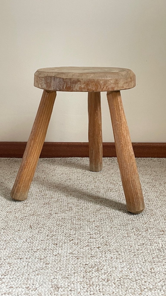 Image 1 of TABOURET Tripode BOIS Massif Vintage