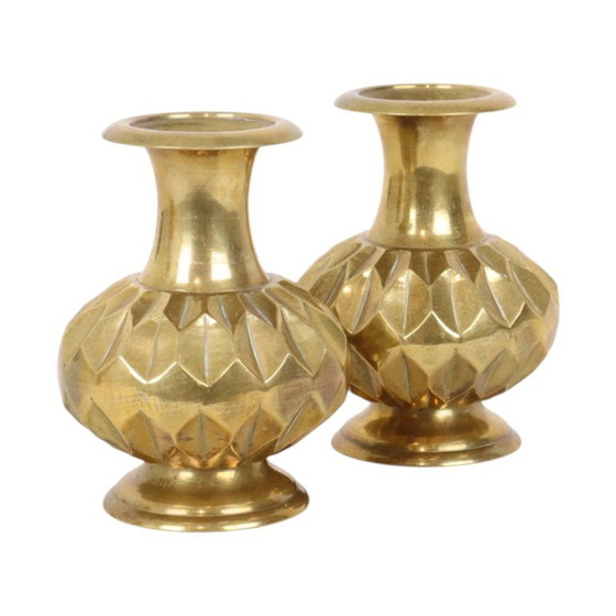 Paire de vases en laiton, motif géométrique, 15 cm – Brass (photo 8 of 13)