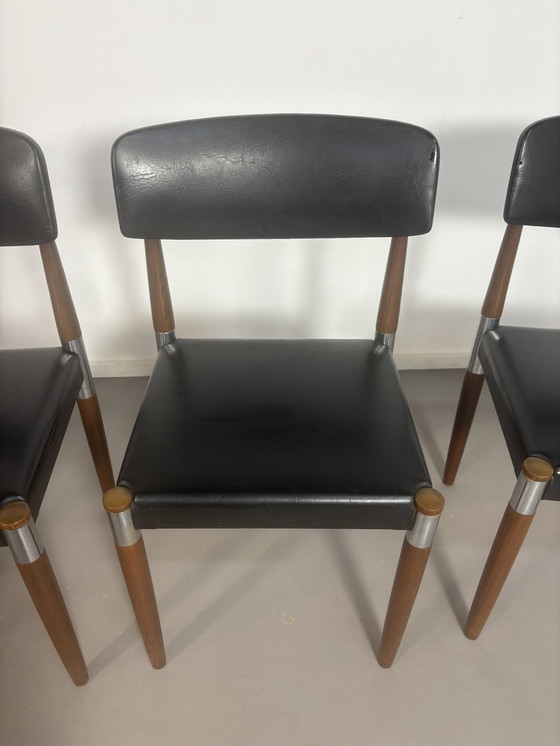 Image 1 of 4 sedie da pranzo vintage in palissandro, cromo e pelle nera Skai Fristho jaren' 60