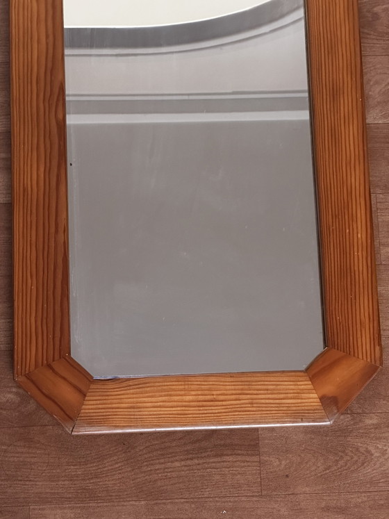 Espejo de pared octogonal grande de pino, década de 1970 – 103 × 40 cm – Wood, Glass (photo 4 of 13)