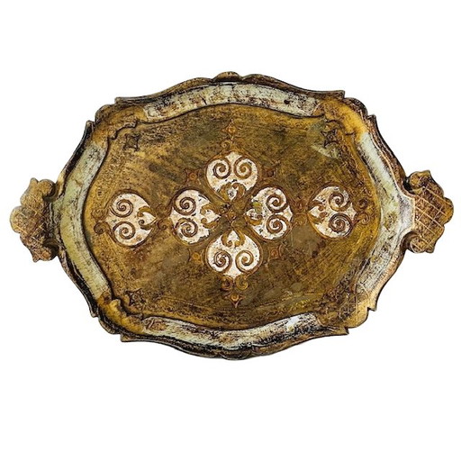 Vintage Florentiner Tablett, gold-mintgrün, 1970er Jahre