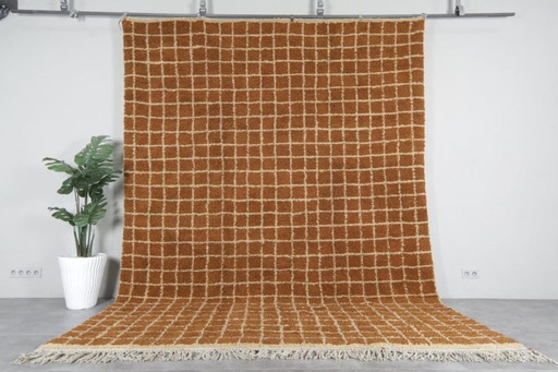 Alfombra marroquí personalizada con diseño de cuadrícula - Alfombra de pelo alto de 300x200 cm - Alfombra Beni ourain