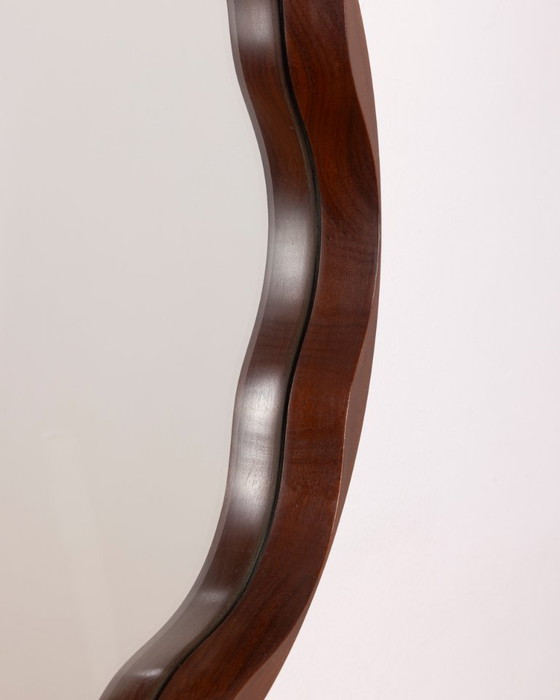Vintage wandspiegel uit de jaren 70, gemaakt van gevormd hout, Italiaans design. – Wood (photo 4 of 9)