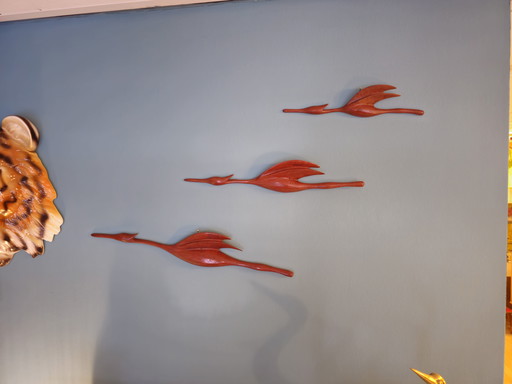 Oiseaux décoratifs muraux en bois de teck vintage
