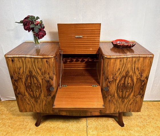 Image 1 of Art Deco Vintage Brocante Burr Walnut Cocktail Sideboard Bar 1930