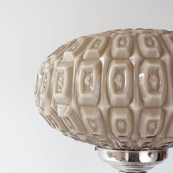 Image 1 of 1940s Portuguese Art Deco Table Lamp with Gray Opaline Shade