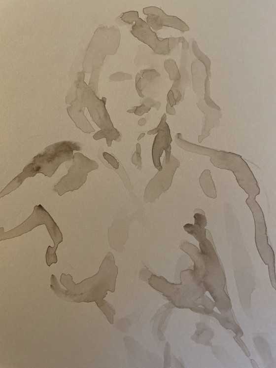 Image 1 of Ritratto femminile dipinto ad acquerello color seppia "Look"