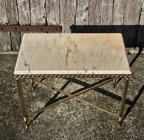 Image 1 of French Vintage Marble and Brass Coffee Table-Cocktail Table-Side Table - Hollywood Regency Style-70s