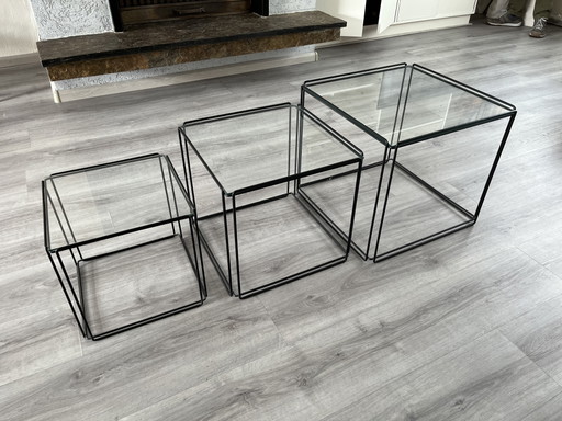Max Sauze "Isocele" Side Tables – Set of 3 – 1970s – bijzettafels, Iron, Glass