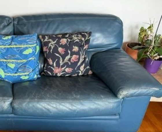 Image 1 of Divano a 2 posti Roche Bobois anni '80, pelle blu