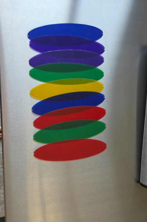 Aluminum slatted pendant lamp with colored inserts, Luceplan, Plastic, Aluminium, Multi Color, Modern (photo 4 of 5)
