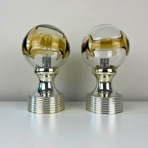 2X Lampe à poser de l'ère spatiale - Chrome et verre