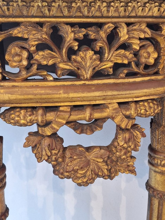 Image 1 of Console murale demi-lune de style baroque français avec plateau en marbre