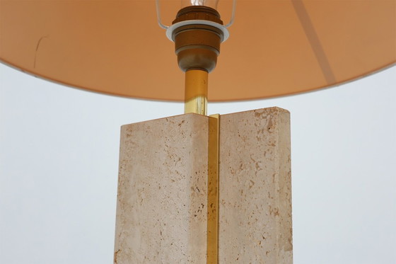 Image 1 of Travertin und Messing Tischlampe von Belino im Hollywood Regency Stil
