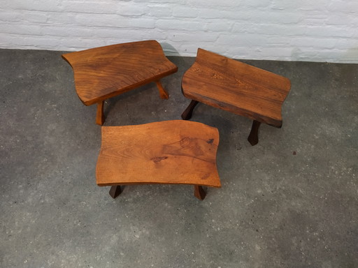 3 x Brutalist side tables / tree trunk tables, 1960s
