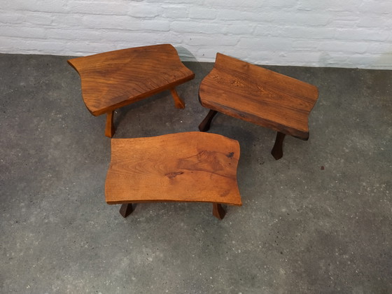 Image 1 of 3 x tables d'appoint brutalistes / tables en tronc d'arbre, années 1960
