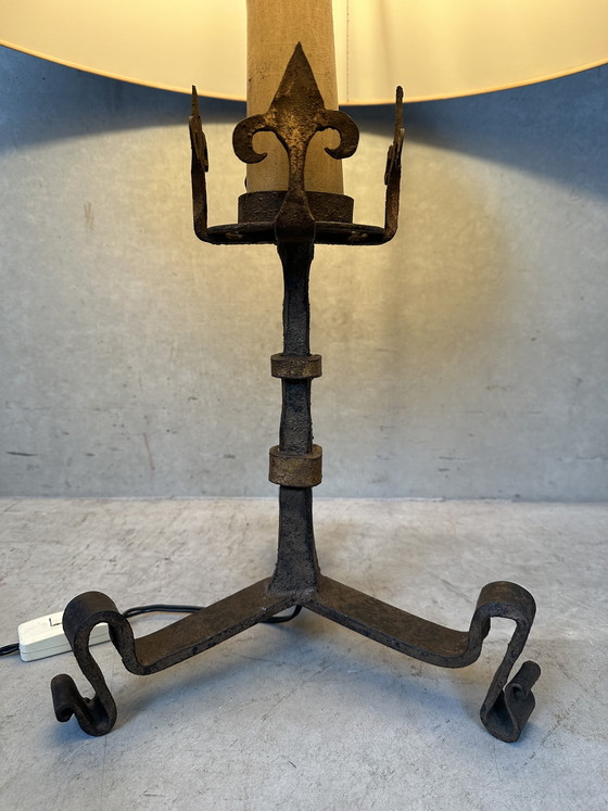 Image 1 of Antique Spanish Brutalist table lamp - wrought iron