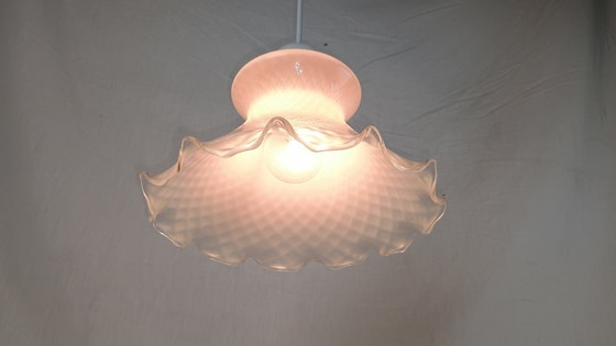 Image 1 of Lampada a sospensione vintage Venini in vetro di Murano rosa chiaro, metà anni '50