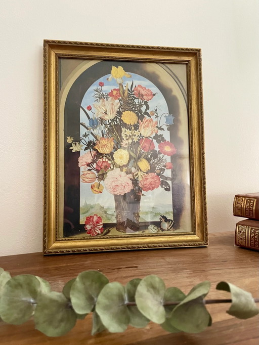 Cornice in Legno Dorato con Raffigurazione 'The Flowers'