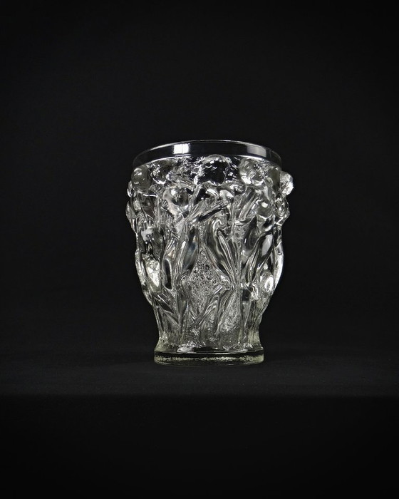 Image 1 of Lalique Bacchantes unsigned vintage clear crystal vase mid 20th century