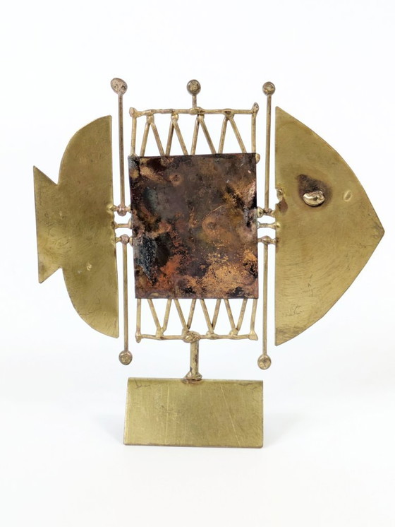 Image 1 of Midcentury Brutalist Fish Sculpture by Jarc | France | Mixed Metals