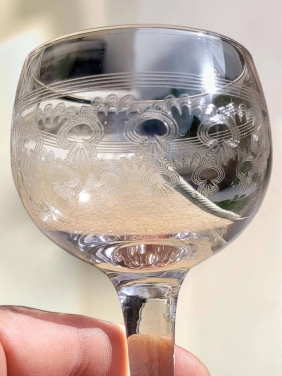 9 guilloché wijnglazen, begin 20e eeuw. – Glazen & Karaffen, Crystal, Glass (photo 5 of 9)